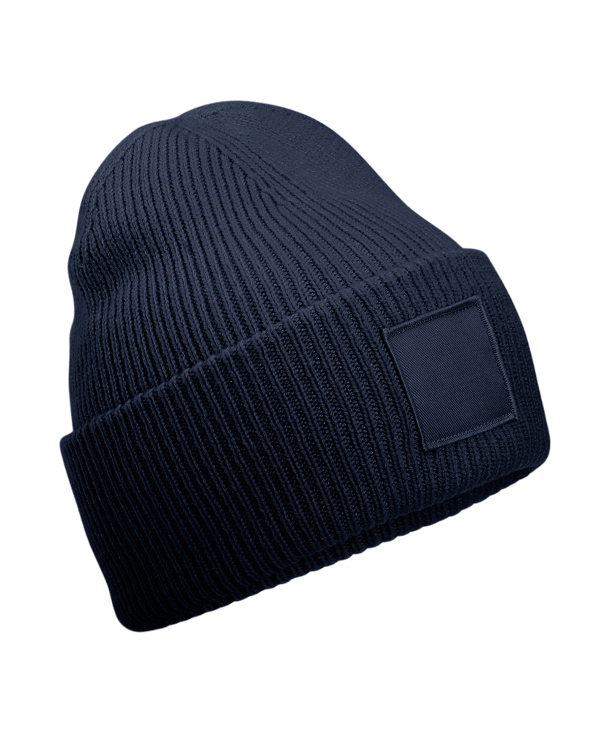 Deep-cuffed tonal patch beanie