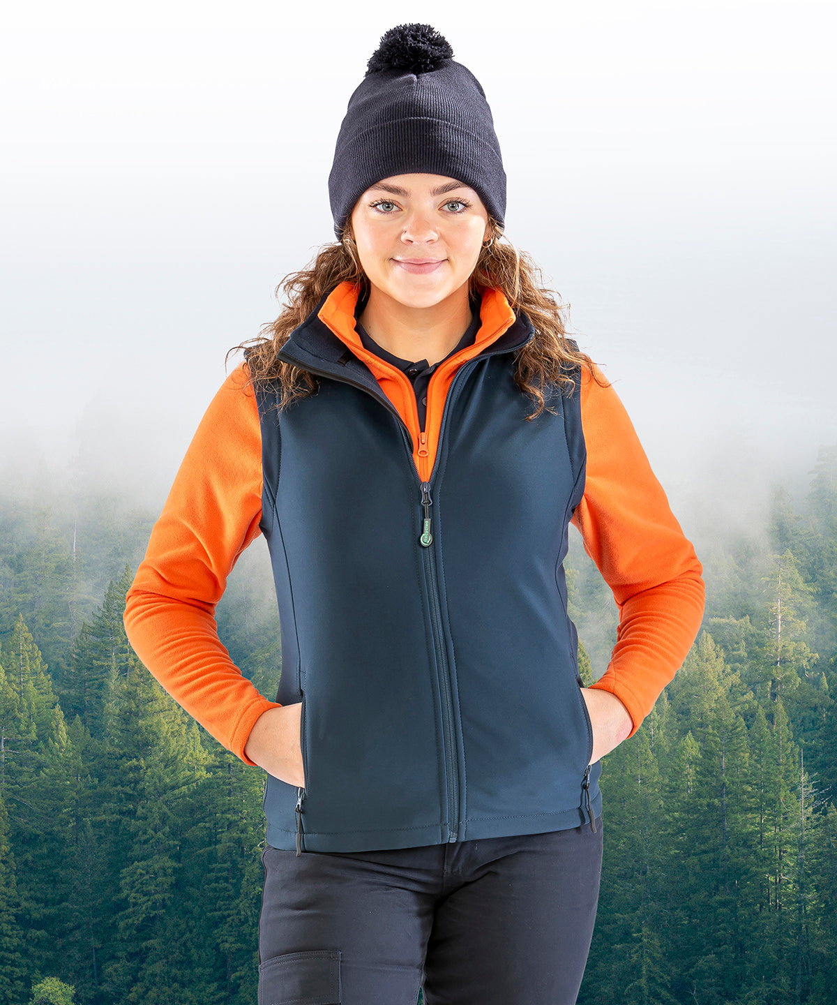 Womens printable softshell bodywarmer with recycled fleece inner