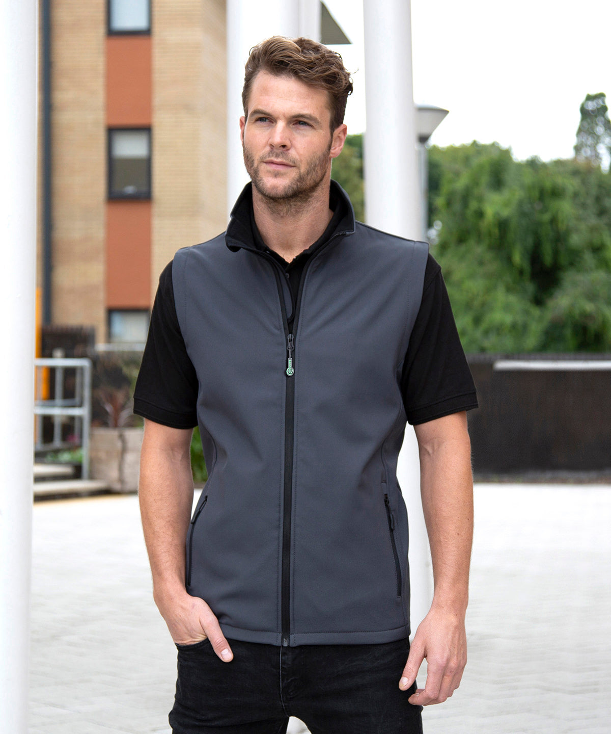 Printable softshell bodywarmer with recycled fleece inner